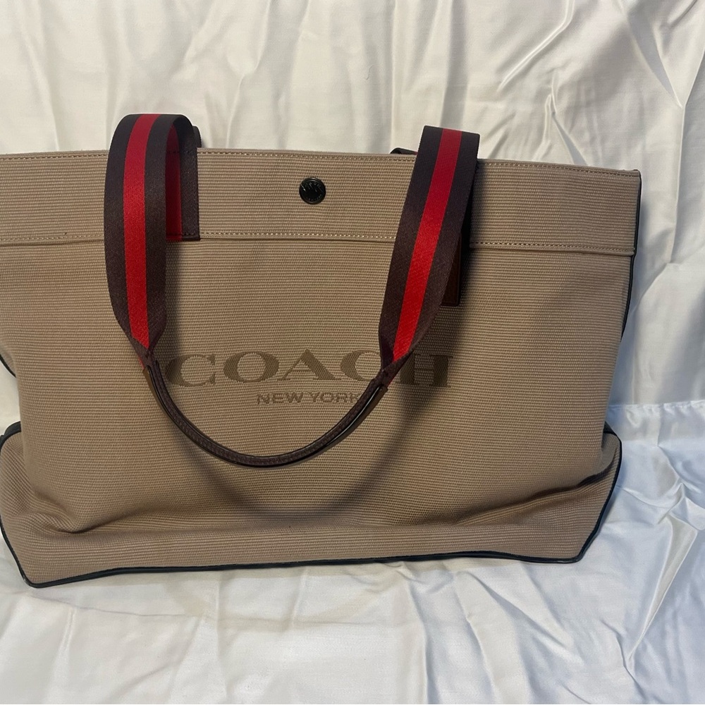 Coach Beige Tote with Red Accents